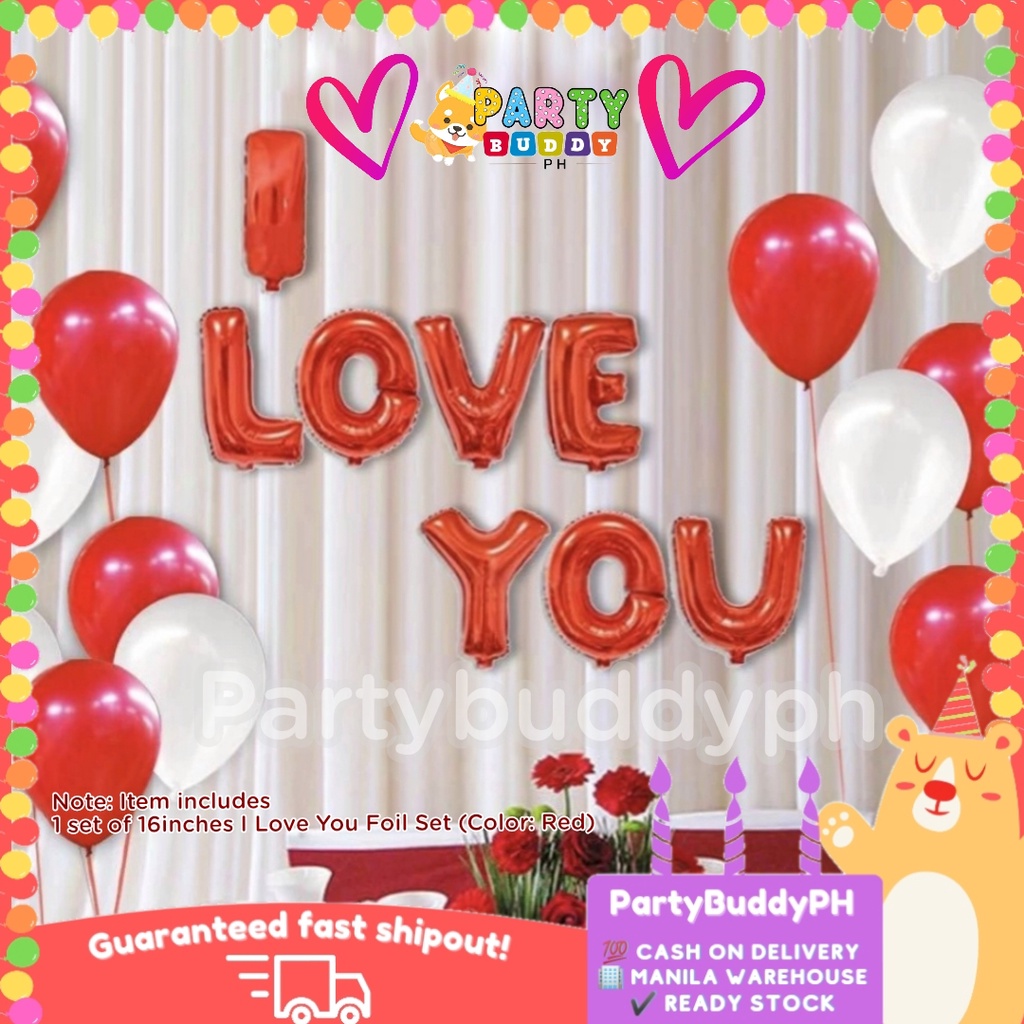 16inches Complete I Love You Red Letter Balloon Set Love Valentine's ...