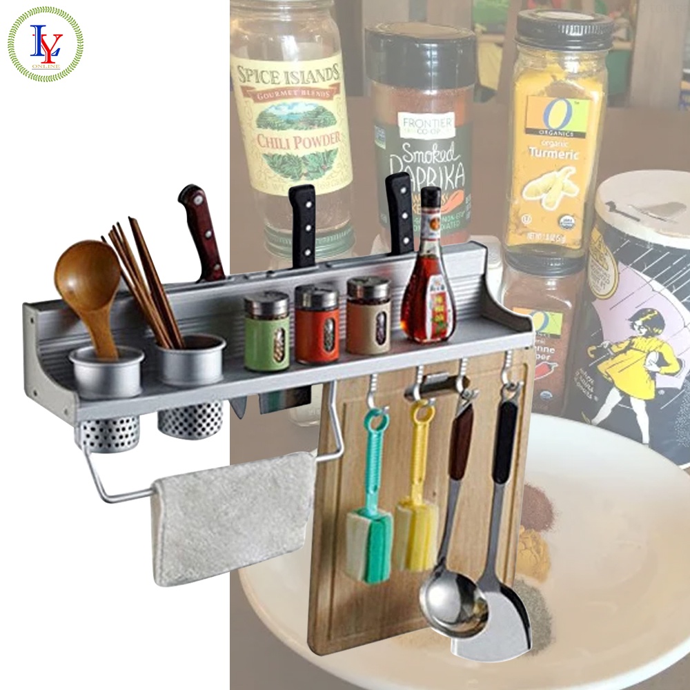 Wall Mounted Kitchen Hanging Rack Spice Storage Holder Kitchen