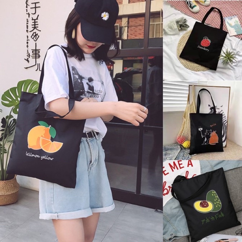 Korean New Fashion Canvas Tote Bag Canvas Shoulder Bags Simple | Shopee ...