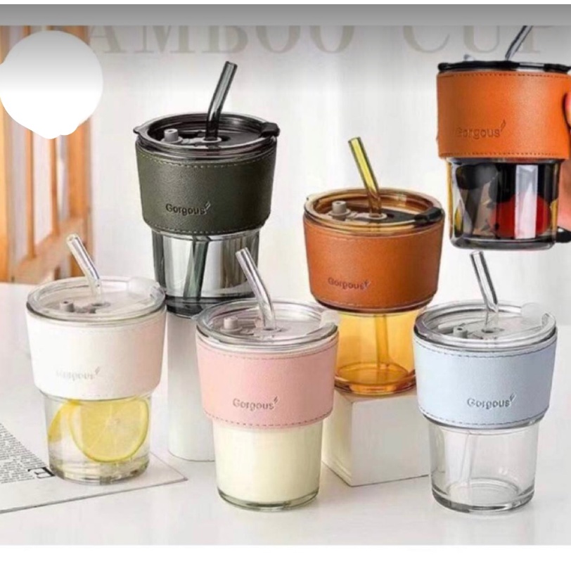 with straw Cup Coffee Mug With Cover Double Wall Glass Cups Heat