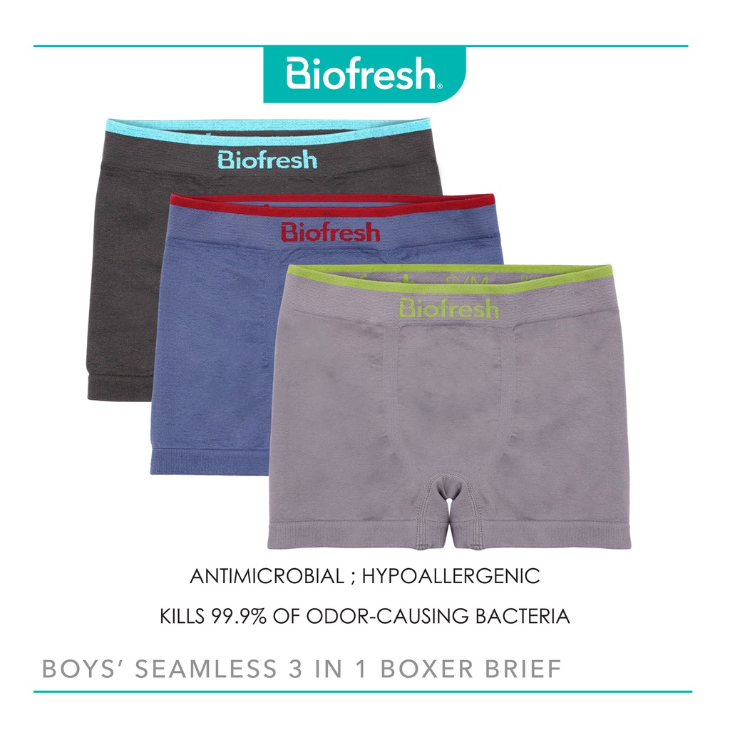 Biofresh Boys' Antimicrobial Seamless Boxer Brief 3 pieces in a pack  UCBBG15