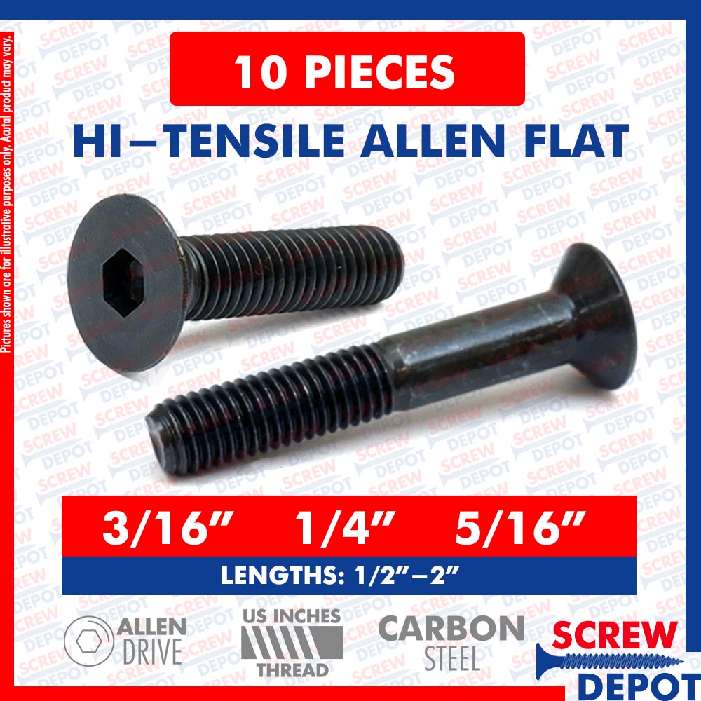10 PCS 3/16 1/4 5/16 Allen Flat Head High Tensile Countersunk Socket