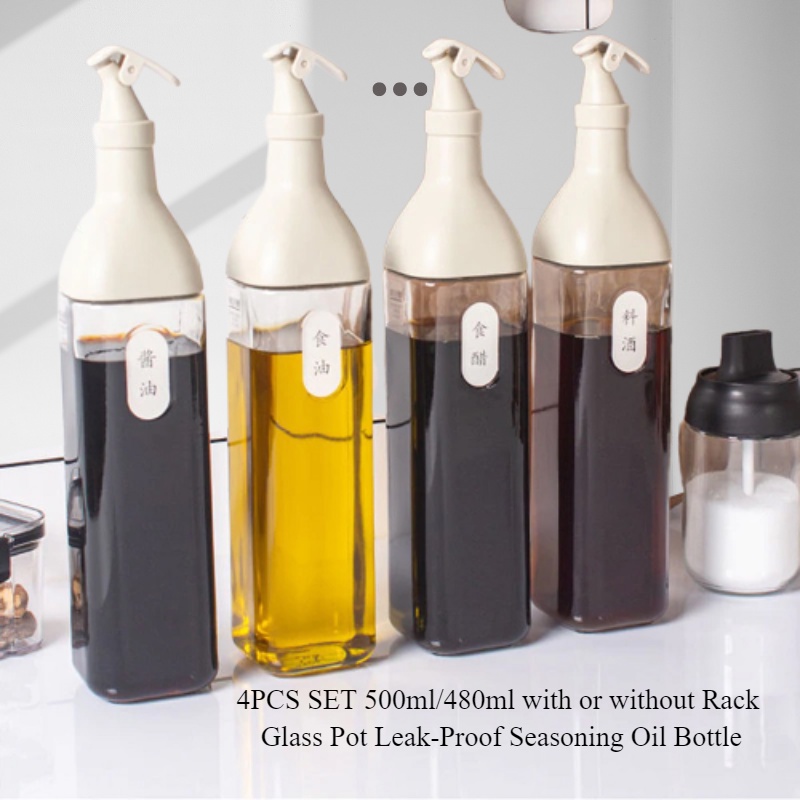 480ml/500ml 4pcs with Rack A/B Set LeakProof Seasoning Bottle Glass