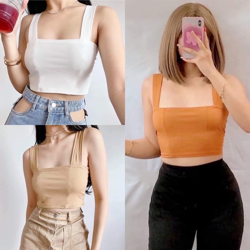 Square neck spaghetti strap crop top deals