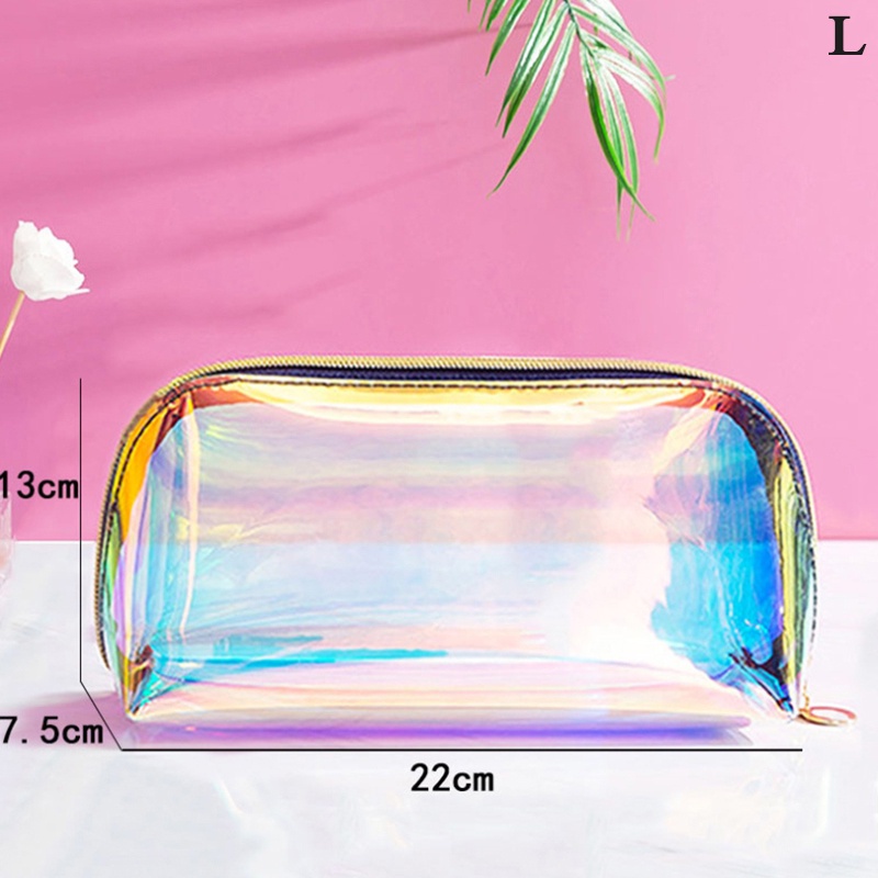 Colorful Holographic Women Cosmetic Bag Tpu Clear Makeup Beauty Organizer Pouch Jp Shopee