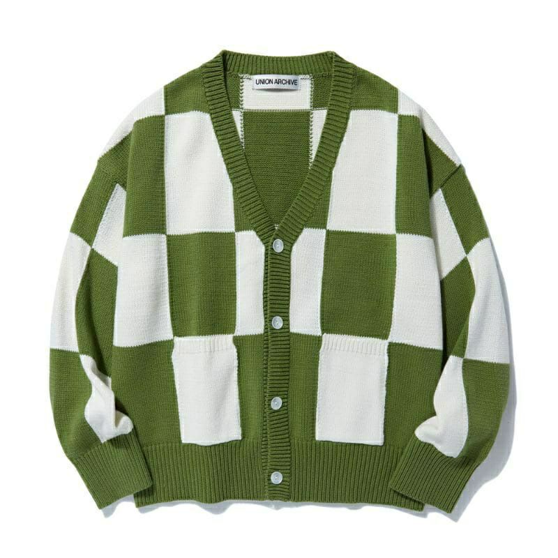 HIJAU Np STUFF DEGREEN- Green Plaid Knit CARDIGAN KOREAN STYLE JHOPE