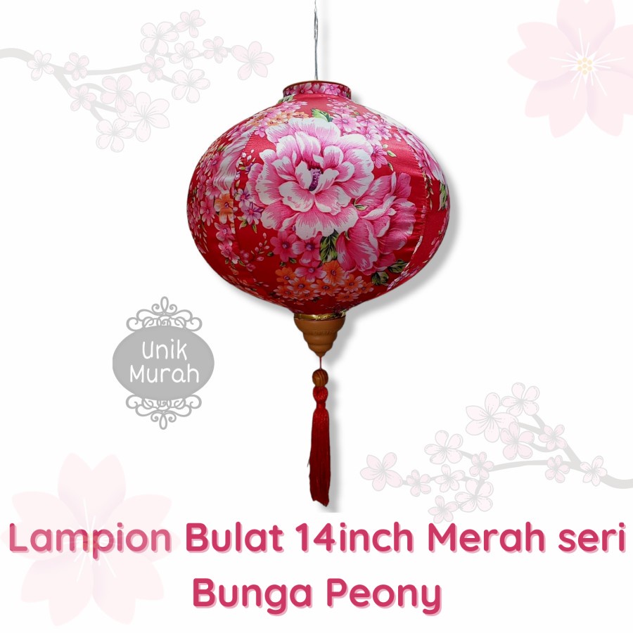 MERAH 14 inch Round Red Chinese New Year Lantern Peony Mix Sakura ...