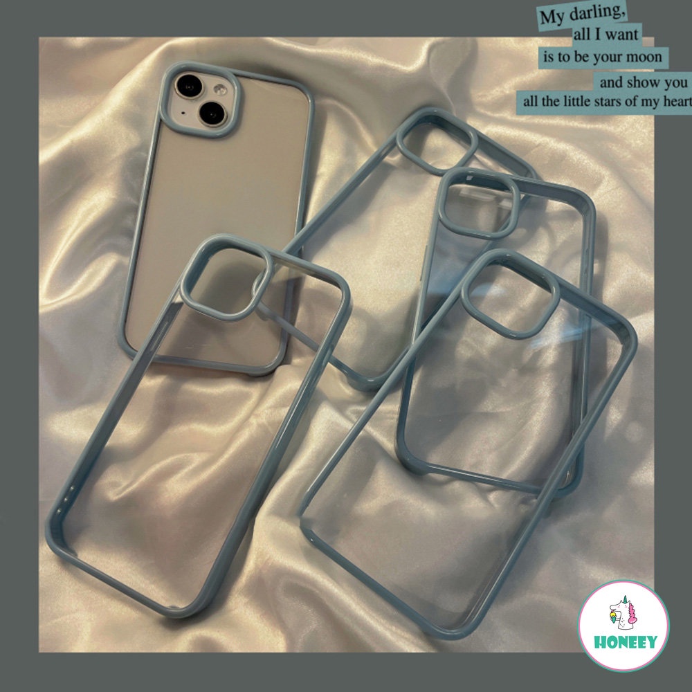 Sierra Blue Soild Color Frame Crystal Clear Phone Case Compatible for