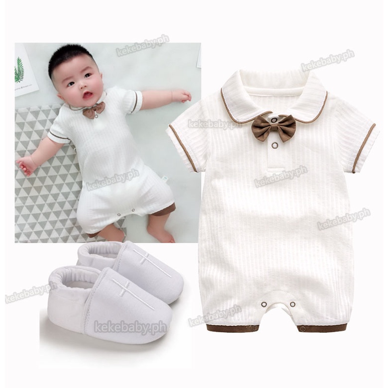 Baby Outfit for Boys Cotton Romper with Bow Binyag Baby Boy Baptismal