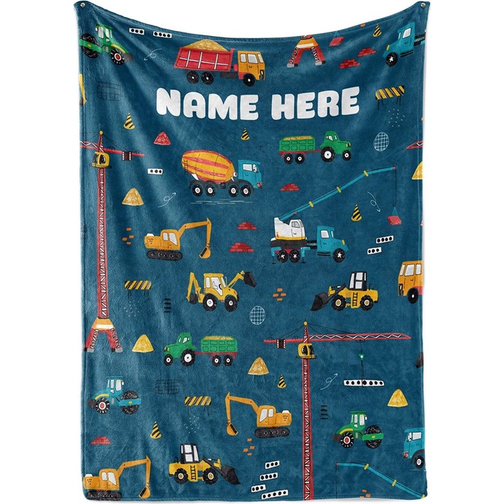 Personalized Custom Name Dump Truck Bulldozer Fleece Throw Blankets for