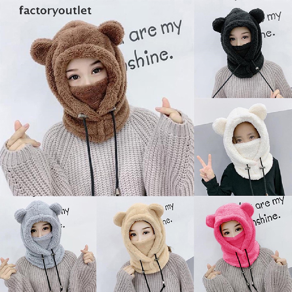 FCPH Cute Winter Earflaps Plush Bear Ears Hats adult Warm Mask for ...