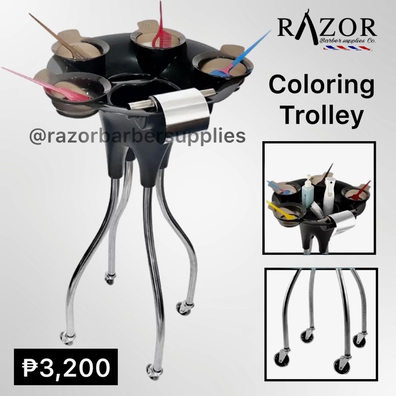 Salon Coloring Trolley Hair Dye Rack Hair Tool Pink Black Trolley Razor ...