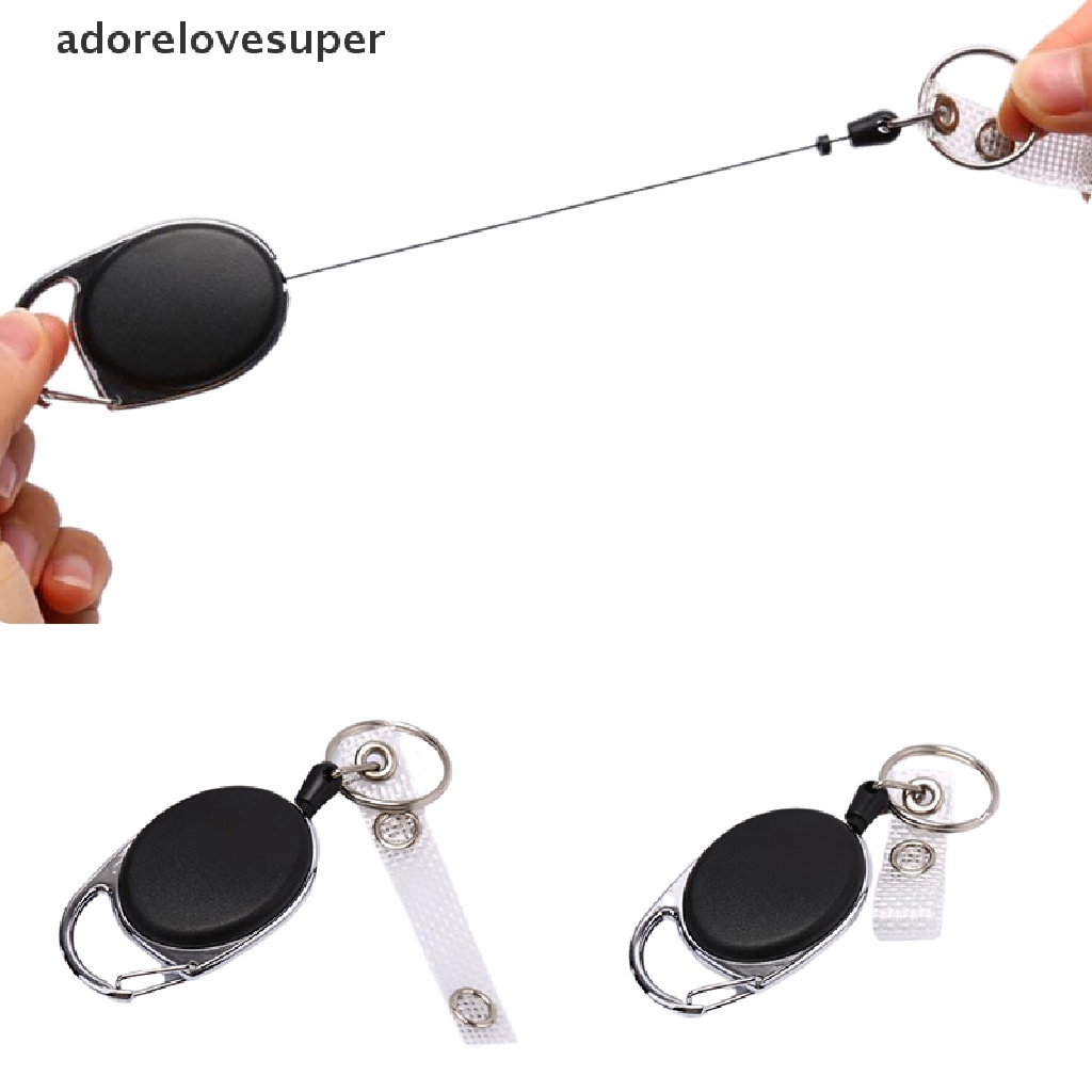 AD1PH 1PC Black Wire Rope Keychain Keyring Steel Cord 60cm Retractable