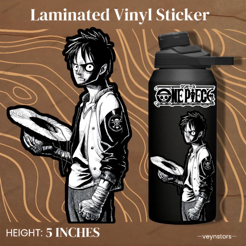 ONE PIECE BLACK AND WHITE LUFFY • WATERPROOF VINYL STICKER ONLY