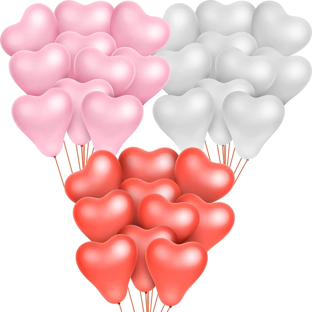 12 Inch 30 Pcs Heart Shape Latex Balloons with 22 Yard Balloon Ribbon