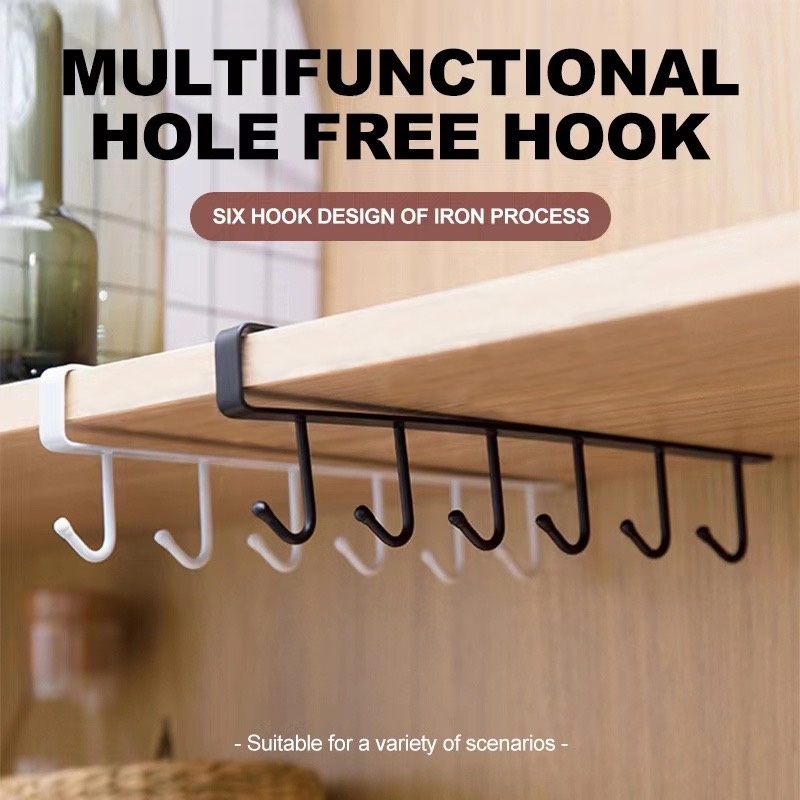 LUCKYU 6 Metal Hooks Cup Holder Hang Kitchen Cabinet Under Shelf ...