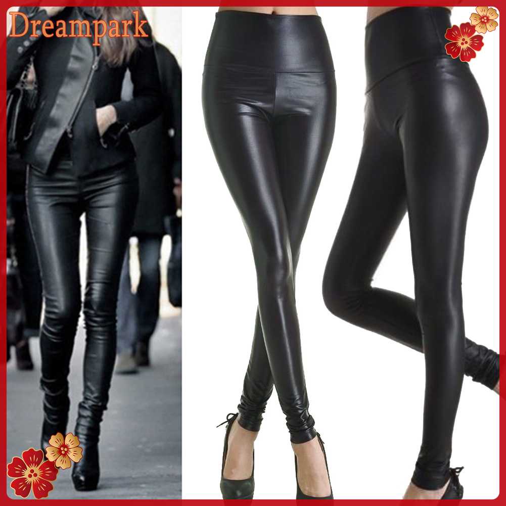 High Waisted Women's Sexy Faux Leather Stretch Skinny Pants Slim ...