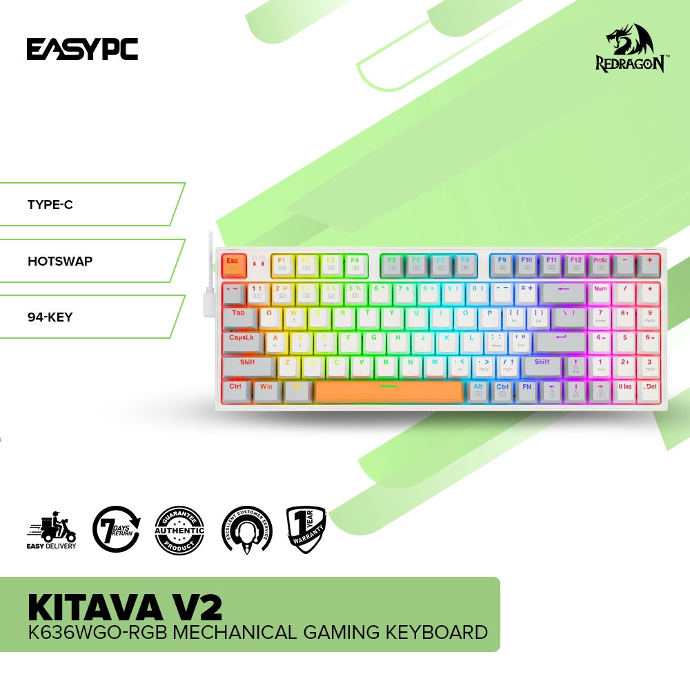EasyPC | Redragon K636WGO-RGB KITAVA V2 Mechanical Gaming Keyboard ...