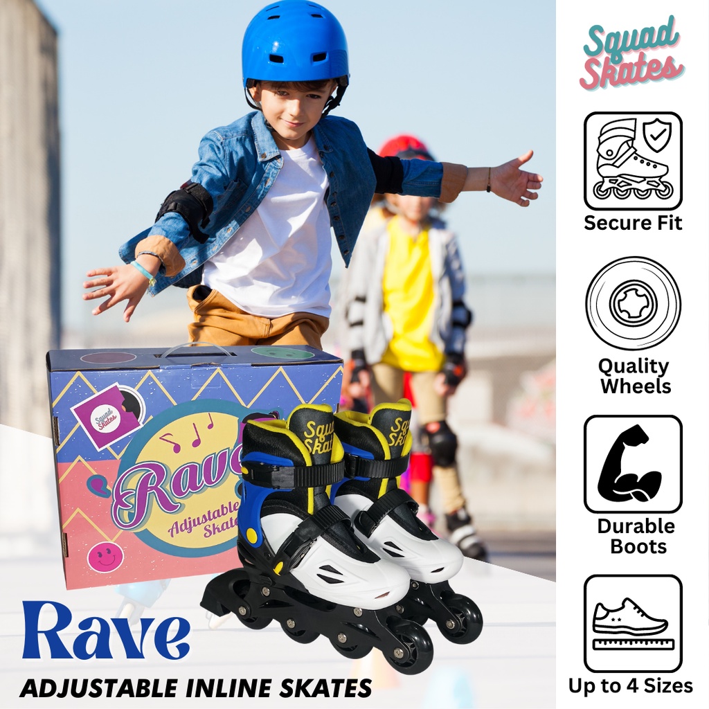 Squad Skates Rave Adjustable Inline Skates for Kids (XS/EU27-EU30 to M ...