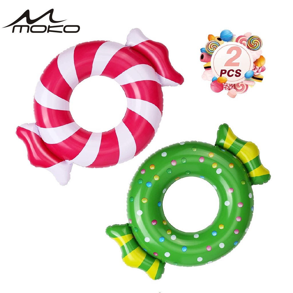 MoKo Inflatable Pool Floats, 2 Pack Cute Candy Swimming Ring Tube Pool ...