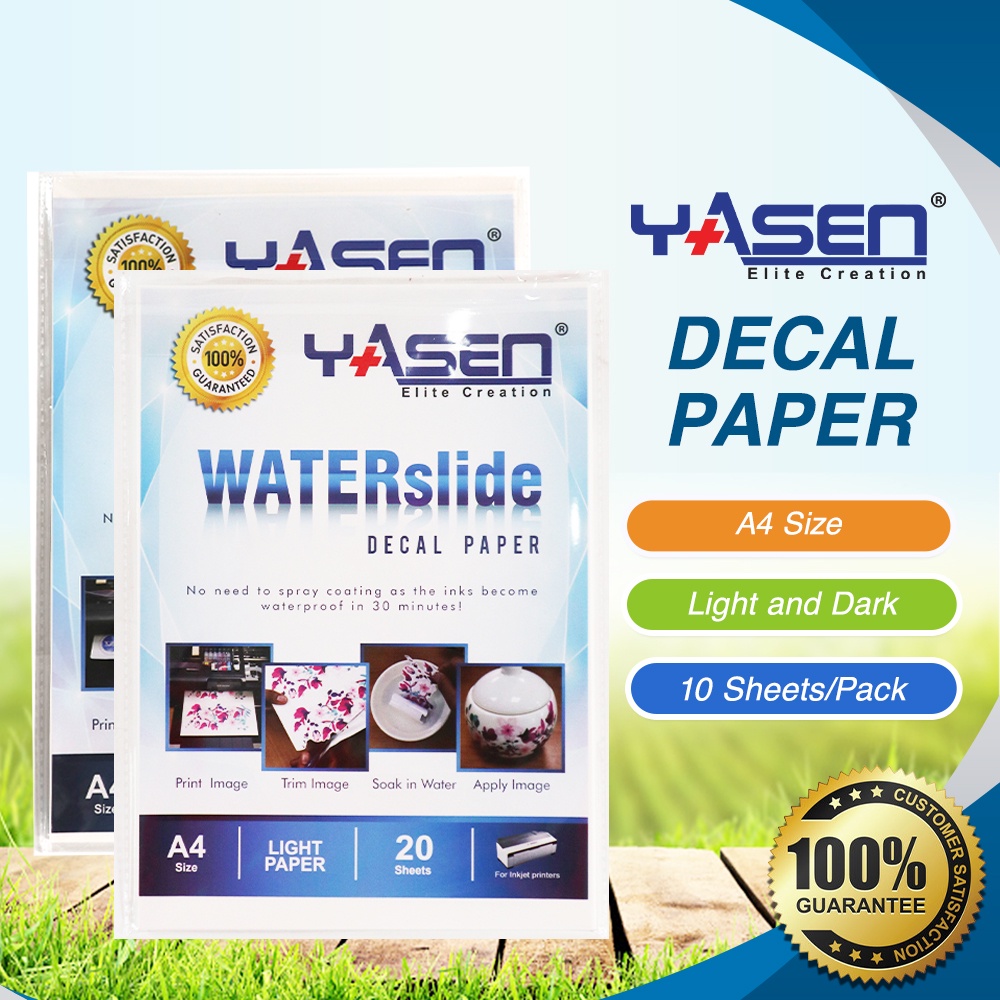 Yasen Waterslide Decal Paper for Inkjet Printer A4 Water Slide Transfer ...