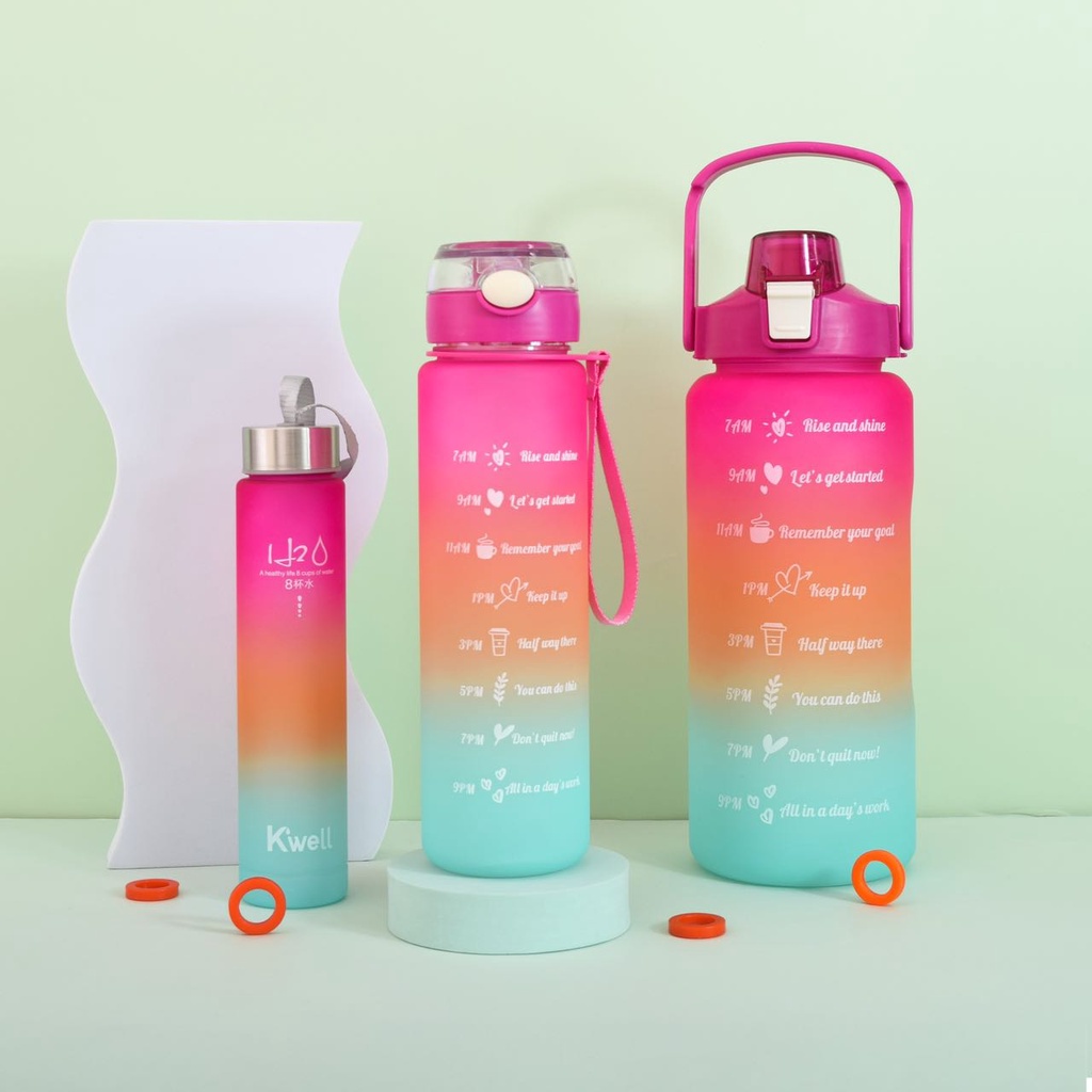 3in1 2Liter+1Liter+500ml PASTEL Motivational Water Bottle with Time ...