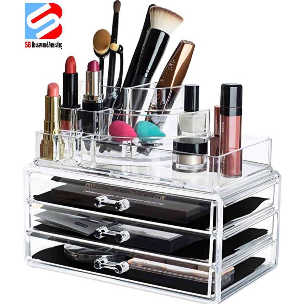 Acrylic Jewelry & Cosmetic Storage Display Box with 3 Drawer Shopee