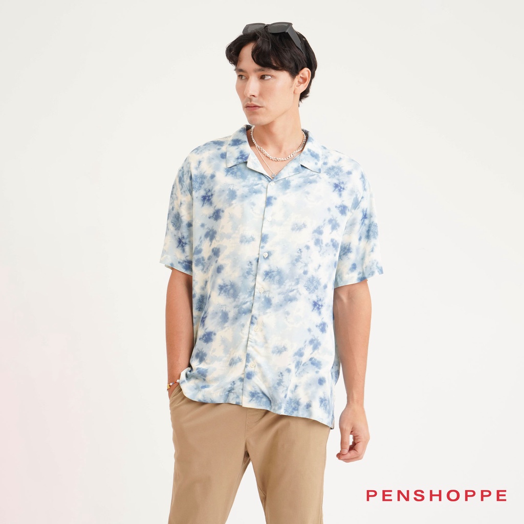Penshoppe Tie Dye Resort Shirt For Men (Blue Stone/Taupe) | Shopee ...