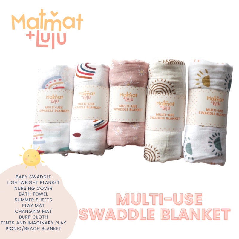 Matmat Lulu Swaddle Blanket, Nursing Cover, Burp cloth, Bath Towel, Cotton,  bamboo cotton, lampin
