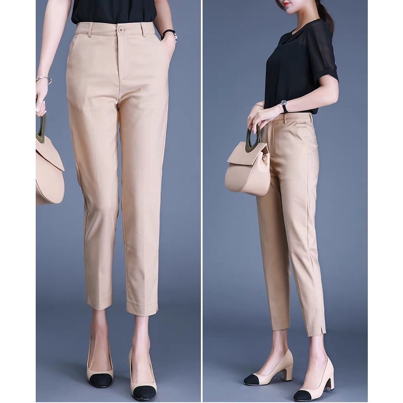 HUILISHI 2532size Ladies Ankle Cropped Suit Pants Stretchable Fashion High Quality High Waist