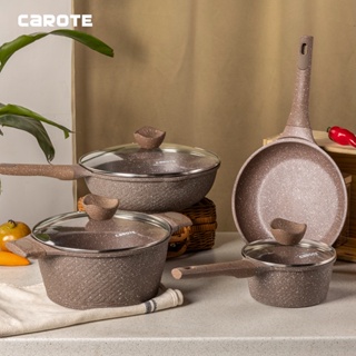 Carote Nonstick Granite Cookware Set, 9pcs Brown Granite Pots and Pans Set