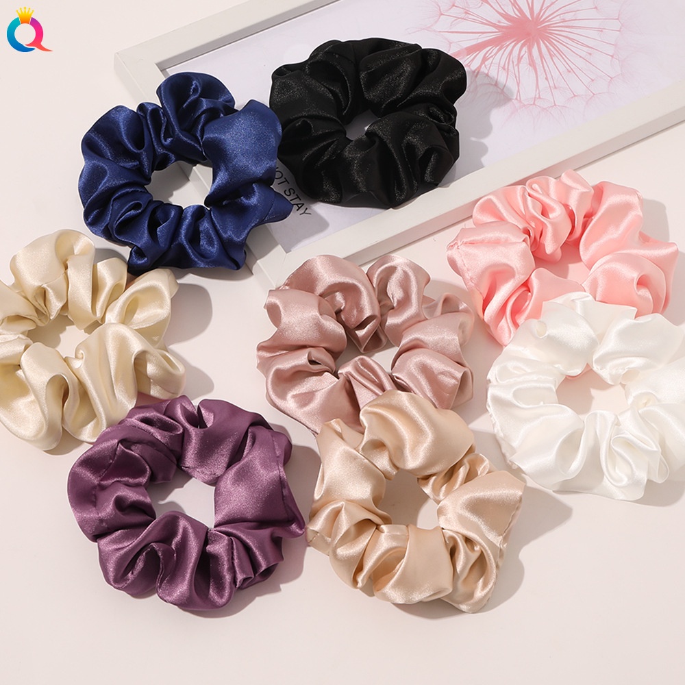 Lady's Satin Scrunchies Ponytail Holder Solid Color Hair Accessories ...