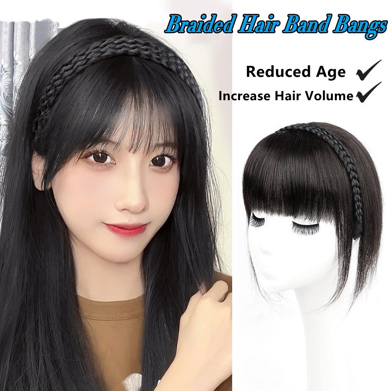 Synthetic Fake Bangs Hair Wig Headband Neat Fringe Bands with Double