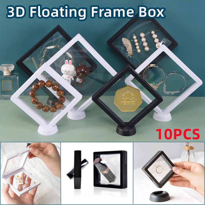 10PCS 3D Floating Picture Frame Shadow Box Jewelry Display Stand Ring