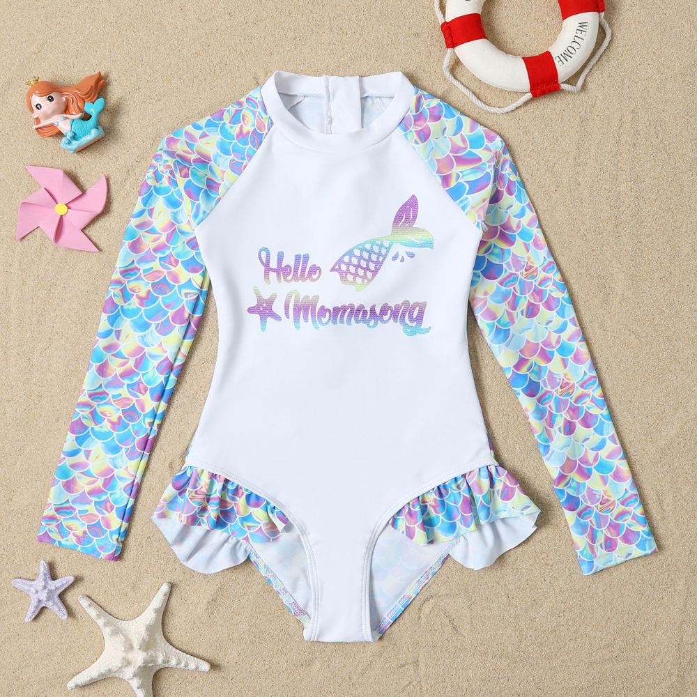 Toddler Girls Rashguard 1-7T Long Sleeve One-Piece Cute Mermaid ...