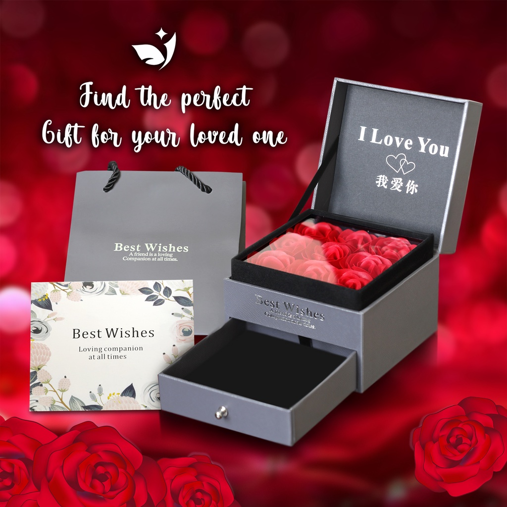 Morning Star Top Silver 9 Roses Jewelry Box Necklace,Ring,Earring