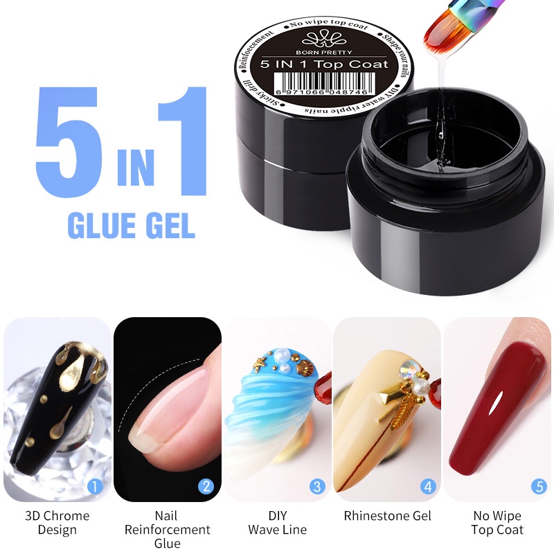 BORN PRETTY 5 In 1 Nail Glue Blooming Strengthener Extension Gel Polish Peel Off Easily Art 5ml