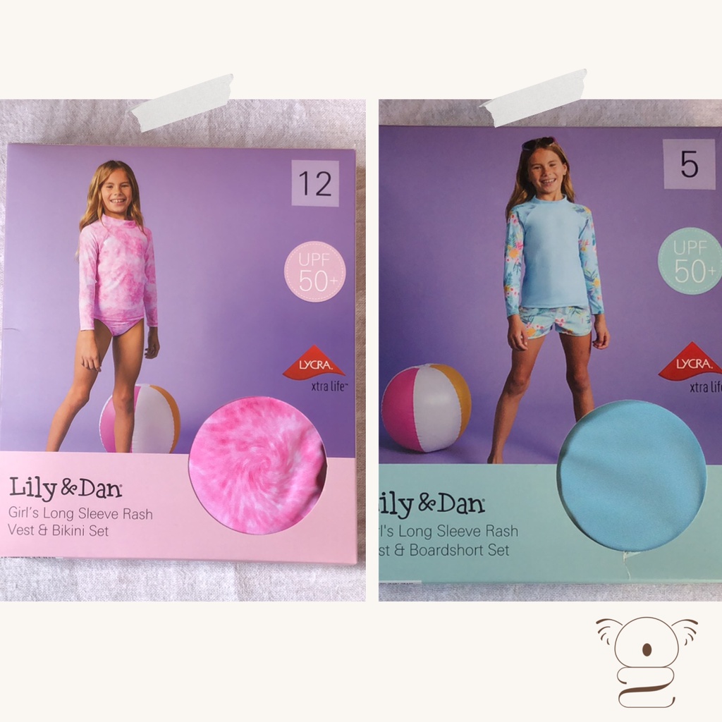 ALDI Lily & Dan Girls Rash Vest & Boardshort Bikini Set Swimwear Sizes