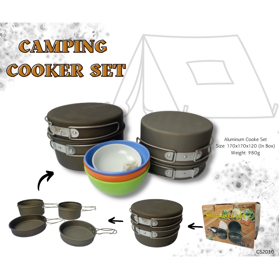 Camping Cookware Kit Camping Cooker set Hiking Picnic outdoor Shopee