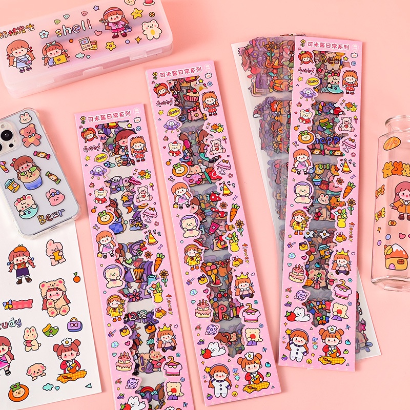 20 Sheets Cute Cartoon Long Daily Handbook PET Stickers Pack Student ...