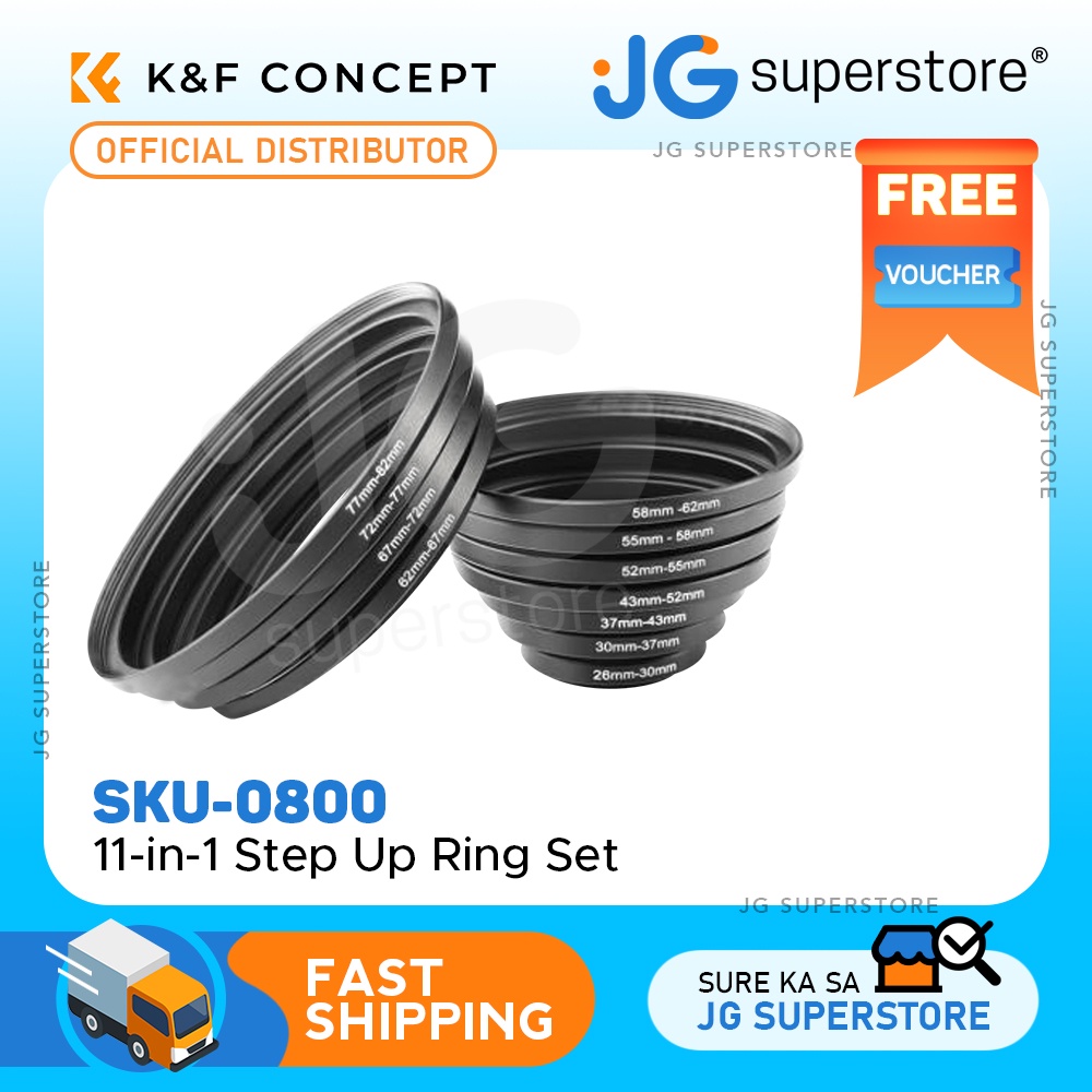K&F Concept 11pcs 26mm to 82mm Metal Step Up Ring Set for Camera Lenses