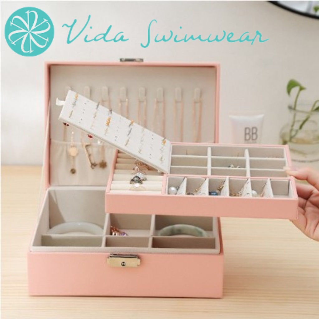 Jewelry Organizer with Lock Leather Jewelry Box Accessories Organizer