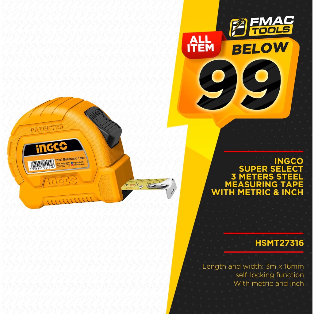 INGCO SUPER SELECT 3 Meters Steel Measuring Tape with Metric & Inch ...