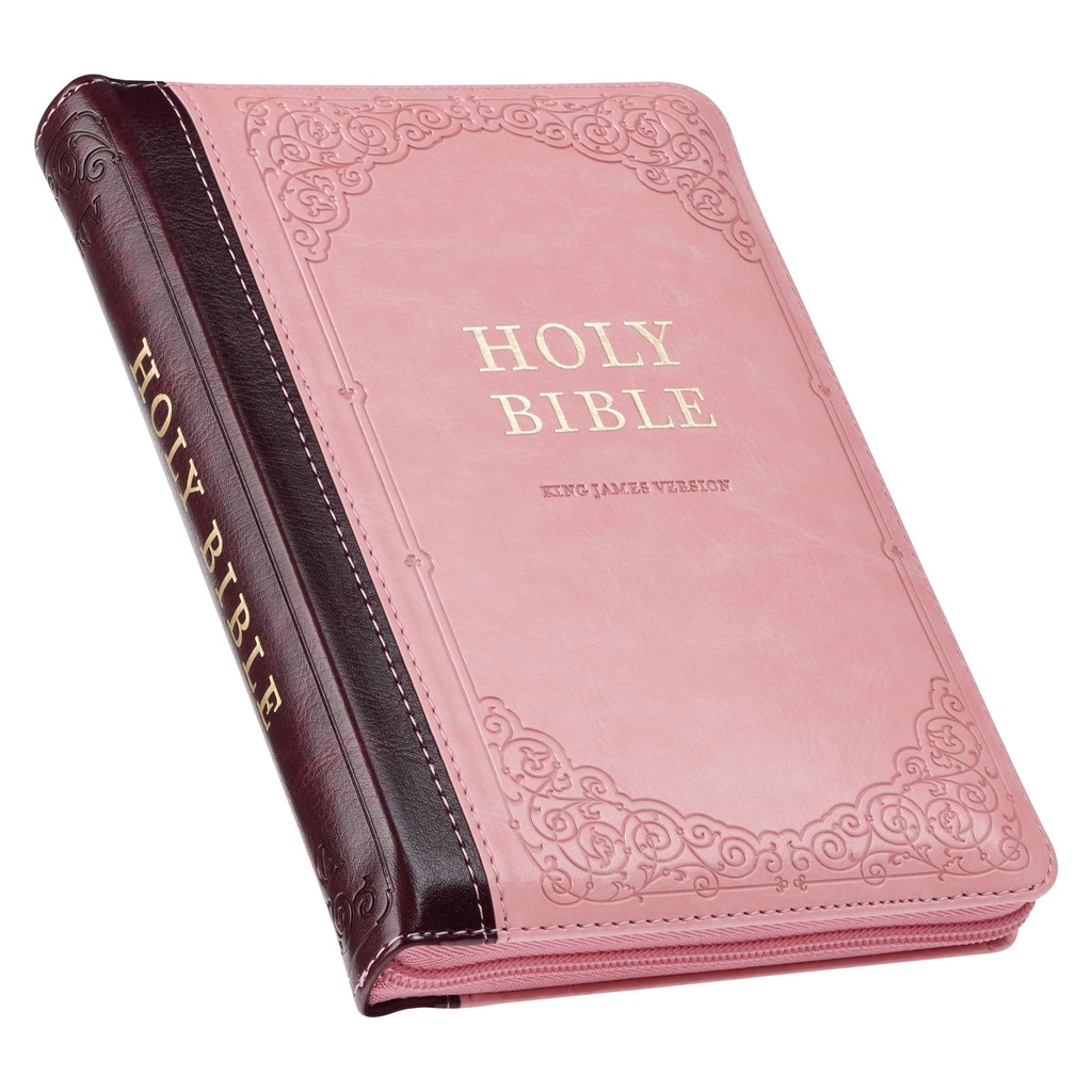 KJV173 - King James Version (KJV) Pink/Burgundy Zippered Closure Faux ...