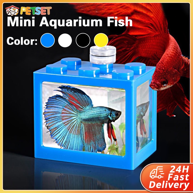Mini Aquarium Fish Tank Block Tank Desktop Betta Guppy Building Block