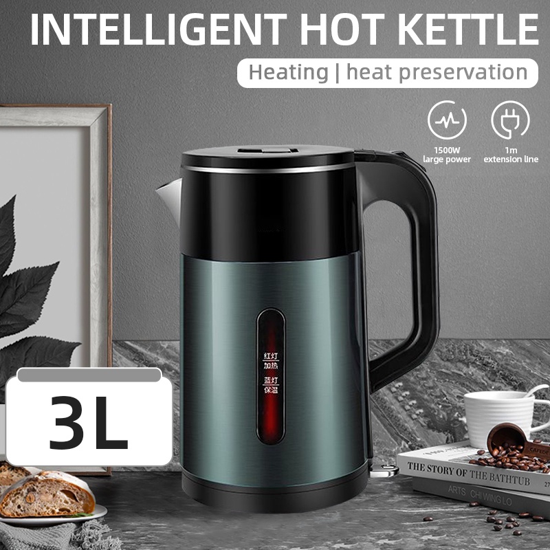 Intelligent electric kettle 3L stainless steel fast heating insulation