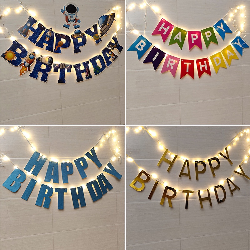 Happy Birthday Banner Led Light Party Decorations Girl Baby Shower 