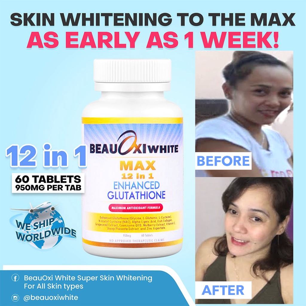 BeauOxi White MAX 12 in 1 Premium Glutathione 60 tablets with