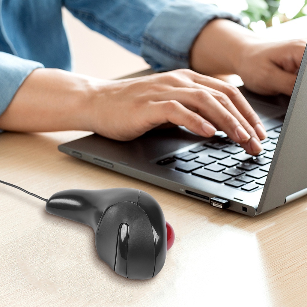 Thumb-Controlled Handheld USB Wired Mouse Trackball Finger Mice ...