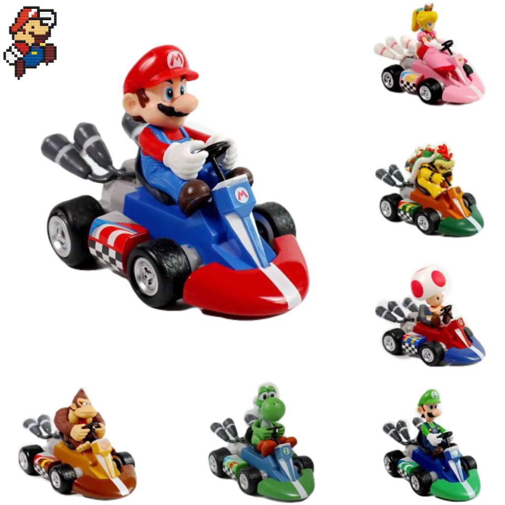 Super Mario Bros Kart Pull Back Car Mario Luigi Yoshi Toad Mushroom 